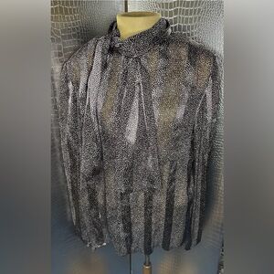 Vintage Givenchy Paris Silvery Brown Maroon Gray Giraffe Print Silk Blouse EU 44